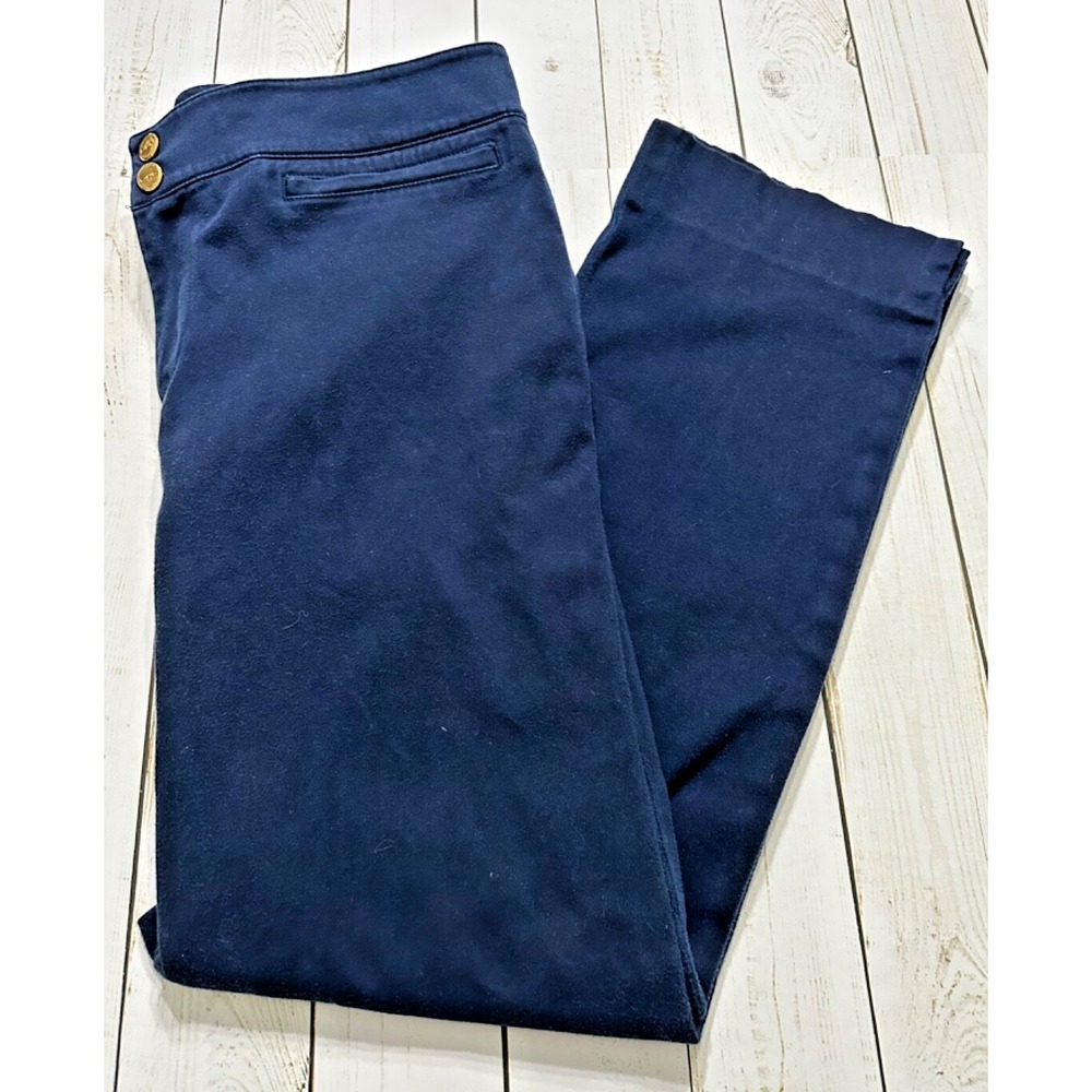 LRL Ralph Lauren Slim Blue Pants Size 10 Mid Rise Gold Buttons Career Casual - Picture 3 of 8
